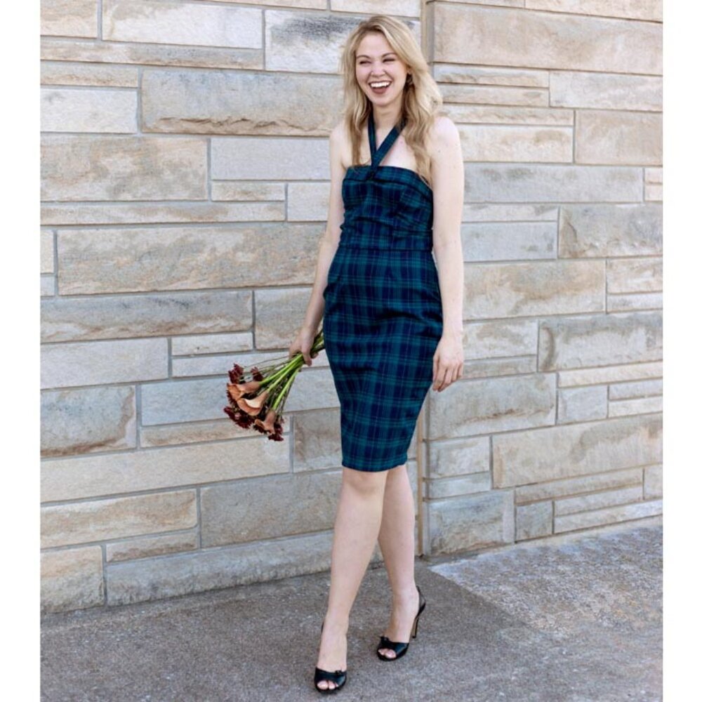 NWT blue plaid pencil dress - convertible halter/strapless, S, M, L, XL, XXL - Picture 7 of 7